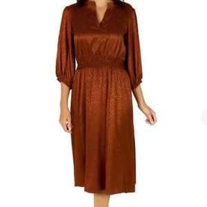 Sandra Darren Long Sleeve Satin Jacquard Midi Dress